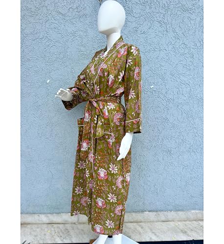 Image of Hand block print Cotton Kimono bikini cover up,Indian Hand block print Cotton Bath Robe,Swim Wear,Nighrwere Dressing Gown