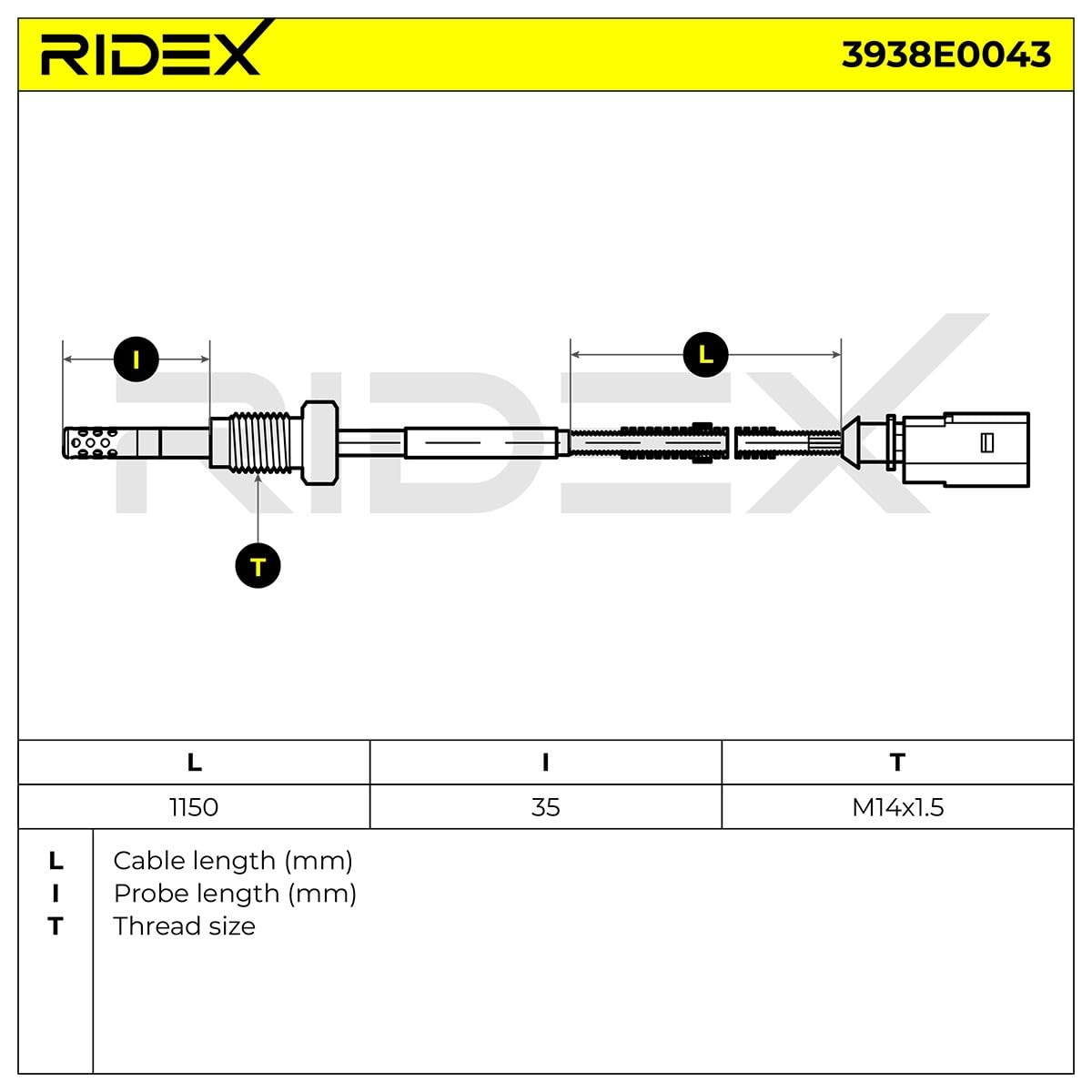 RIDEX 3938E0043 Sensore Temperatura gas scarico Compatibilità con VW Transporter T5 Van 7HA, 7HH, 7EA, 7EH