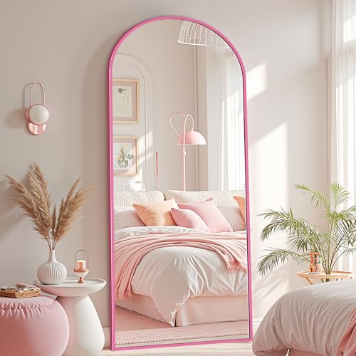 Coomily Full Length Mirror with Stand 58x19 Arched Full Body Mirror Large Stand Up Aluminum Frame Floor Freestanding Hanging Leaning Mounted for Bedroom Living Room Entryway Pink