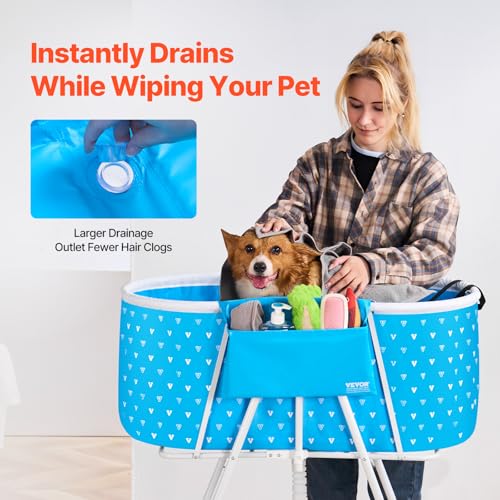 VEVOR Tragbare Hundebadewanne, erhöhte & zusammenklappbare, Haustierbadewanne mit Schnellentwässerung, Badewanne zum Waschen & Pflegen Kleiner & mittelgroßer Hunde und Katzen, Hellblau