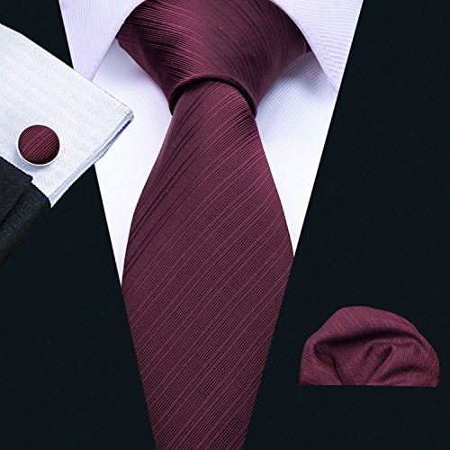 Image of Barry.Wang Plain Men Silk Ties Extra Long Satin Necktie for Wedding Business Handkerchief Cufflinks Set Solid Colors