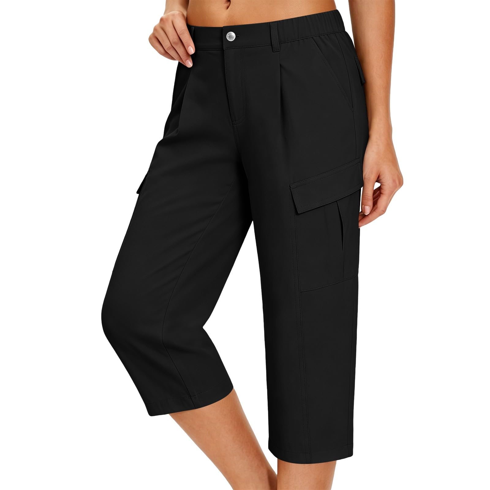 Caprihose Damen Sommer 3/4 Wanderhose Damen Leicht Arbeitshose Mit Taschen 2026 Golf Chino Sporthose Lockere Dreiviertel Freizeithose Bootcut Yoga Fitness Outdoorhose