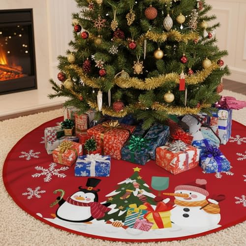 HESUSUSI Manta para Árbol de 90cm - Cubre Pie y Base Roja - Muñeco de Nieve - Decoración para Navidad