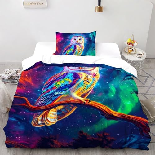 Housse de couette hibou imprimé 3D en microfibre douce avec animaux volants