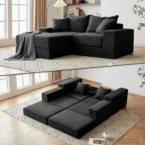 CozyMine Modular Sectional Loveseat Sofa - Cloud Boneless Couch with Non Slip Base, Modern Sleeper Sofa for Customizable Living Spaces, Cozy Modular Couch for Indoor Room, No Assembly Required, Black