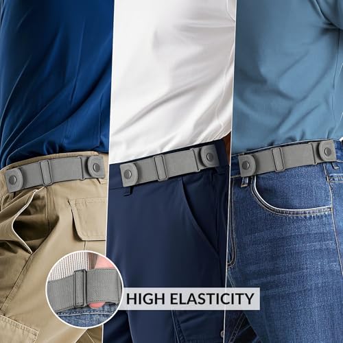 Image of SANSTHS No Buckle Belts for Men Women, Stretch Elastic No Buckle Belt Invisible Buckleless Belt for Jeans