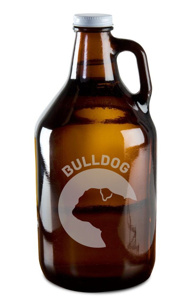 Milk Mug Designs Bulldog Dog Breed Pride Hand-Made Etched Glass Beer Growler 64 oz