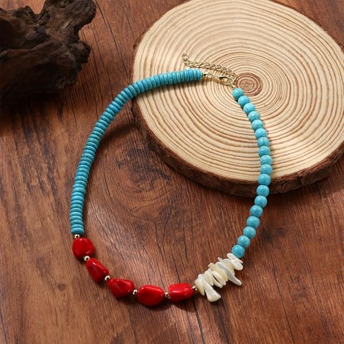 HETICA Turquoise Bead Necklace Suitable for Women Adjustable Bohemian Red Turquoise Shell Necklace Jewelry2