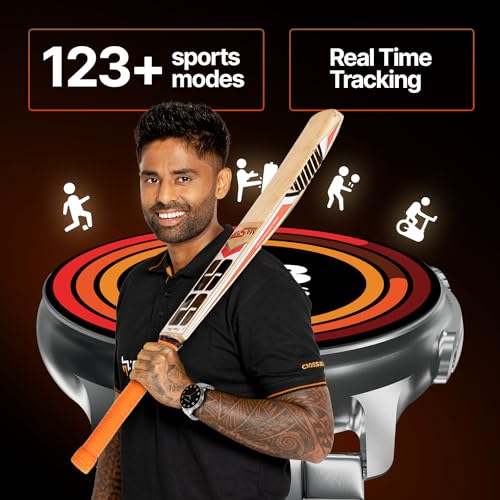 Image of CrossBeats Aura Round 1.46 inch Super AMOLED Metal Smart Watch, Always On, Advanced AI ENC Bluetooth Calling, in-Built Games, Fast Charge, Rotating Crown, 123+ Sports Modes, 454 x 454 Pixel