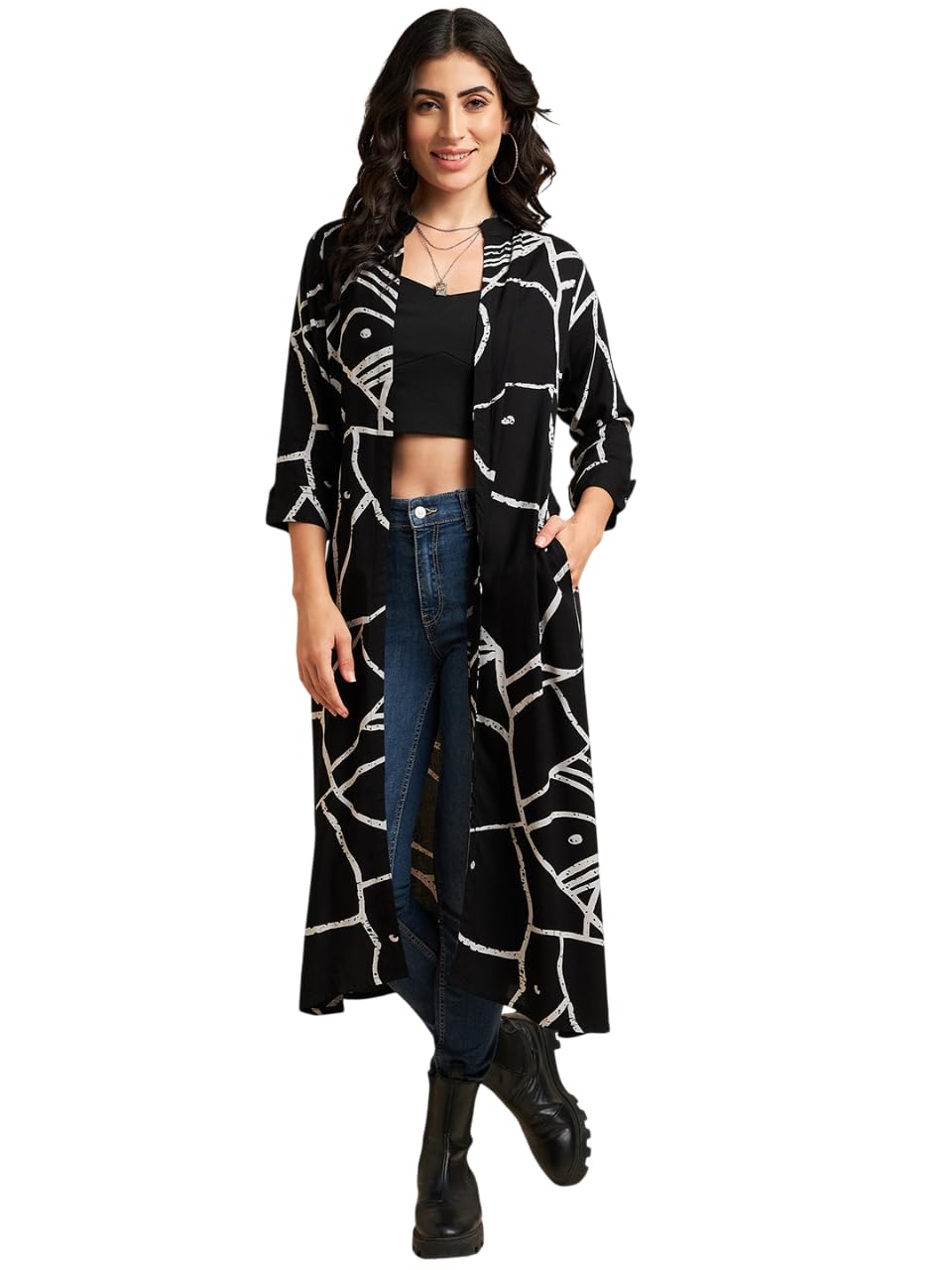 azira Ethnic Motifs Printed Longline Front Open Pure Cotton Shrug-picture-14
