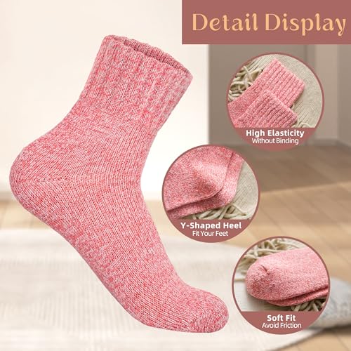 Image of LOCONHA Womens Wool Socks 5 Pairs Winter Warm Sock Thick Knit Cabin Cozy Crew Soft Socks Gifts for Women