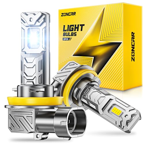 ZonCar H11/H8 Fog Bulbs, 60000LM Brighter H8 H9 Fog Light Bulbs, Plug N Play, 60,000hrs Long Lifespan, No Flicker, 100% Compatibility, Only for Fog Light or Drl, Box of 2