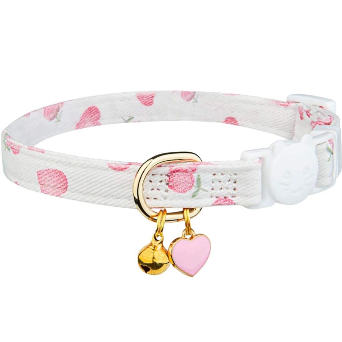Cybersnc Cotton Breakaway Cat Collar, White Heart Shaped Pendant, Cute Kitten Cat Collar with Bell (White, XS)-image-40