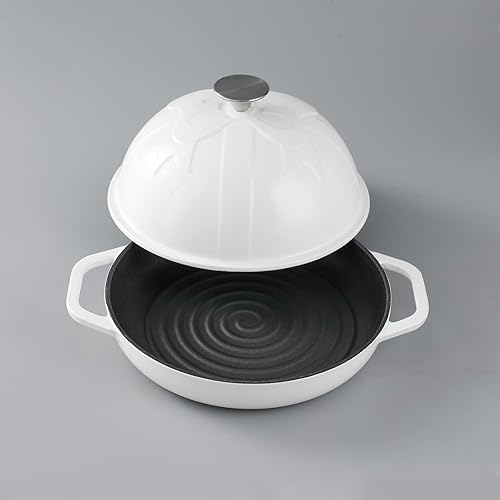 Miniatura 3 de Cloche de pan de hierro fundido, diámetro 9.8 pulgadas9.8 in, bandeja para hornear de masa madre esmaltada blanca