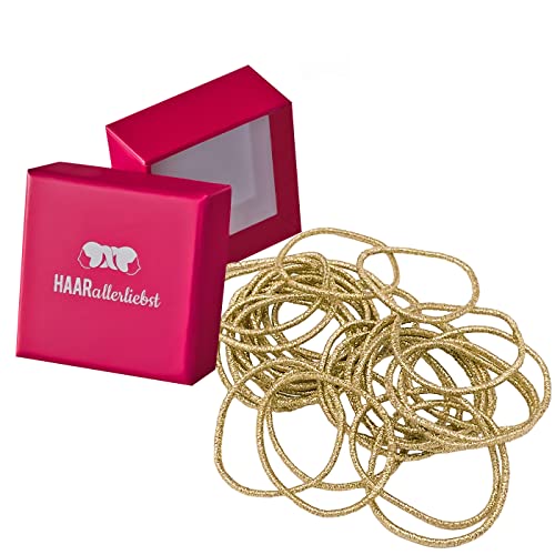 HAARallerliebst Pack of 30 Thin Golden Hair Bobbles, 1.5 mm Thick Metal-Free Cable Bobbles for Women Girls & Men