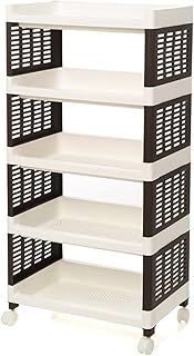 Półka do przechowywania na kołach, wodoodporna plastikowa półka łazienkowa z płytą pasową ruchome półce rogu z uchwytem 4-poziomowym, wodoodporne,Brown,5 floors L