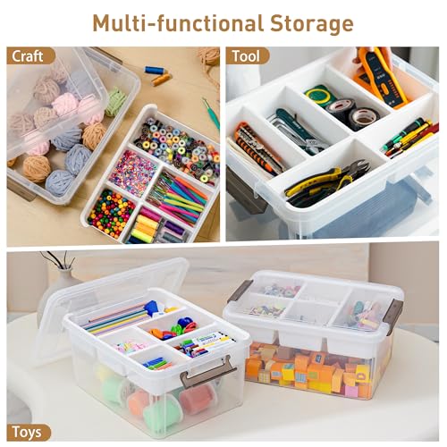 Image of Citylife 17QT 2Packs Clear Craft Organizers and Storage Box with Tray | Stackable Art Supply Organizer Storage Bins with Lids for Beads, Markers, Sewing, Tools, Playdoh, Coloring Books, Made in USA