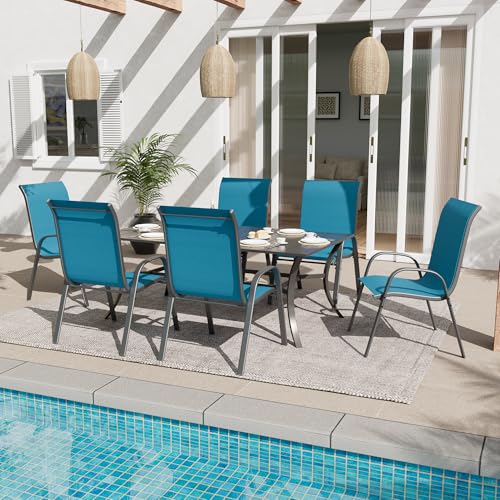 Image of Amopatio Patio Chairs Set of 6, Outdoor Stackable Dining Chairs for All Weather, Breathable Garden Outdoor Furniture for Backyard Deck, Light Blue
