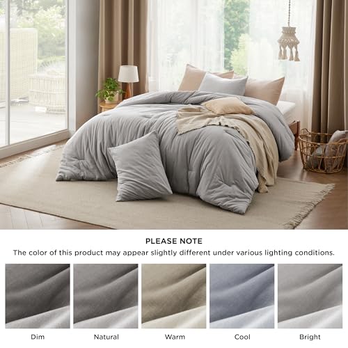 Image of Bedsure Comforter Set King Size - Cotton Fabric with Microfiber Inner Fill, Grey Stone PureWoven Soft Bed Set for All Seasons, 3 Pieces, 1 Comforter (104 inch x 90 inch) and 2 Pillow Cases (20 inch x 36 inch)