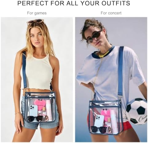 Bluome Clear Bag for Stadium Events 12x12x6, Clear Purses Stadium Bag Crossbody Purses for Concerts Football Games Travel, Dark Blue — view 6
