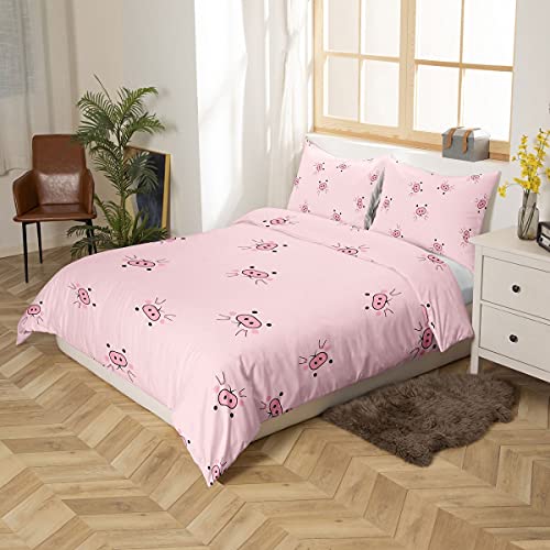 Loussiesd Pig Bedding Set Pink Girls Cute Cartoon Pigs Comforter Cover Set for Kids Teens Women Kawaii Duvet Cover Breathable Lovely Farm Animal Bedding & Linen Double Size - Image 2