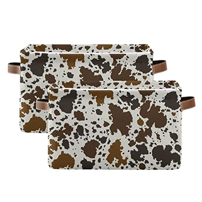 xigua Cow Print Rectangular Storage Bin Canvas Square Storage Basket with Handles for Home,Office,Books,Nursery,Kid's Toys,Closet & Laundry,Gift Basket