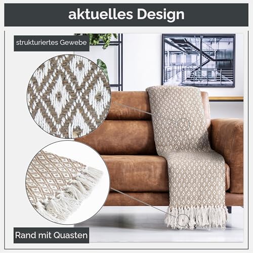 Emma Barclay Casablanca Scandi Überwurf, gewebt, recycelt, Baumwolle, für Sofa, Sofa, Bett, 50 x 60 cm, Taupe – Ansicht 3