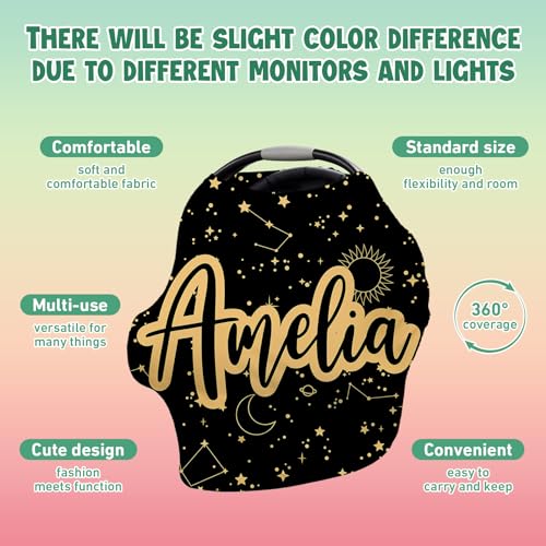 Image of Custom Name Car Seat Canopy - Baby Car Seat Covers, Black Star Infant Stroller Cover, Carseat Canopy Christmas Birthday Gifts for Girls and Boys
