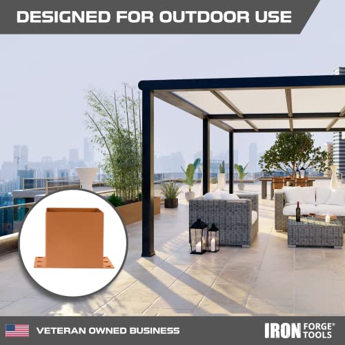 Image of Iron Forge Tools 6x6 Post Base for Concrete, 4 Pack 5.9 inchx 5.9 inch, Brown Powder Coated Heavy Duty Steel Fence Post Anchors for Wood Deck, Fence, Porch, Railing or Pergola Brackets