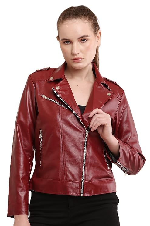 Image of Women Leather Jacket Solid and Riding Biker trending Jacket