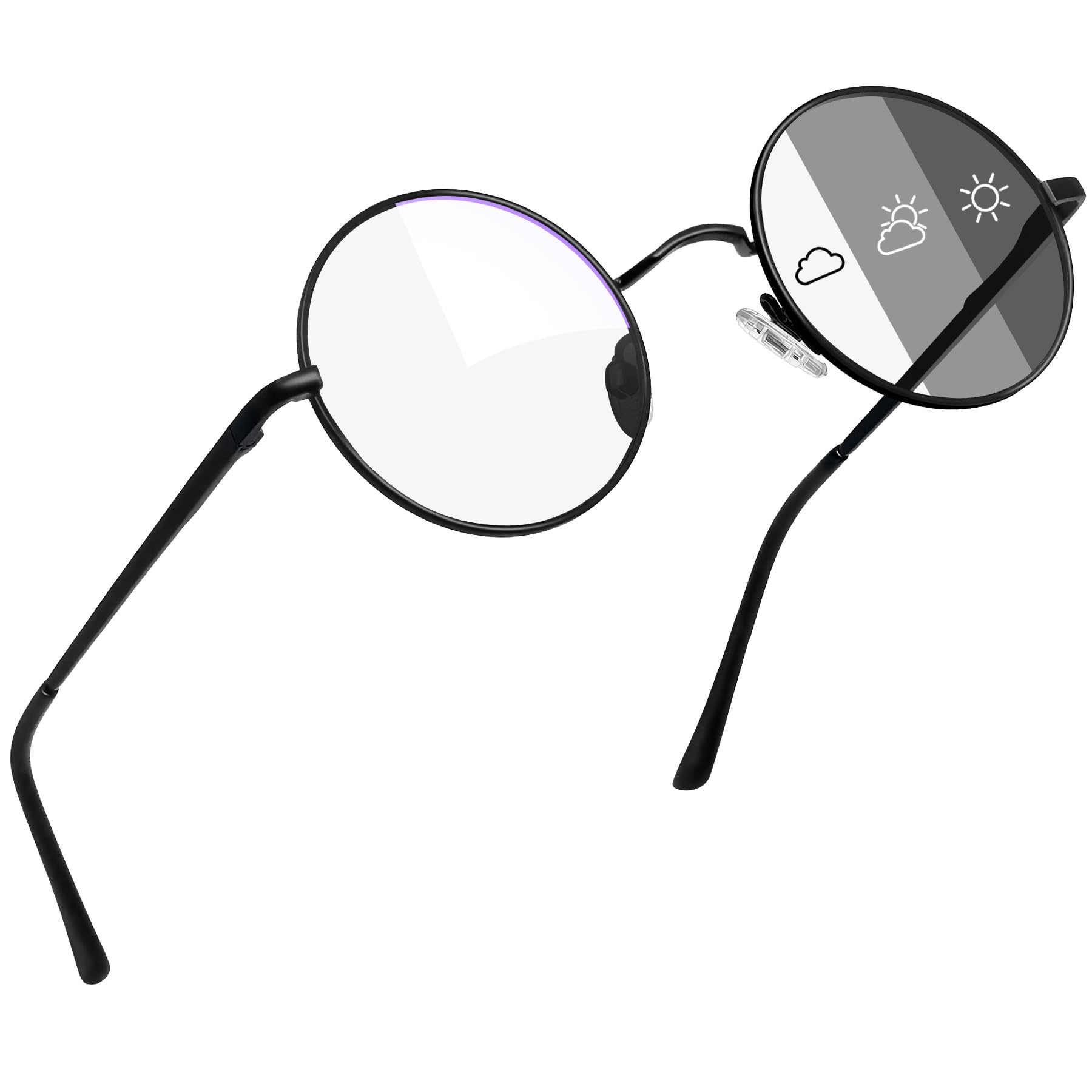 Joopin Lunettes Photochrimiques Anti Lumière Bleue pour Homme Femme, Lunettes Soleil Rondes Métal UV400