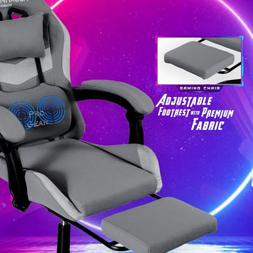 Image of Casa Copenhagen Designed in Denmark, High-Back Fabric Gaming Ergonomic Chair with Advanced Mechanism & Electric Back Massager, Luxurious Memory Foam Seating & Multi Function Arm-Rest - Grey & Grey