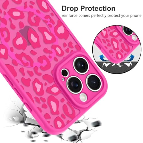 Image of KANGHAR Case for iPhone 16 Pro Hot Pink Leopard Printed Pattern | Cute Cheetah [Compatible with Magsafe] Protective Magnetic Case for Girls Women 6.3 inch