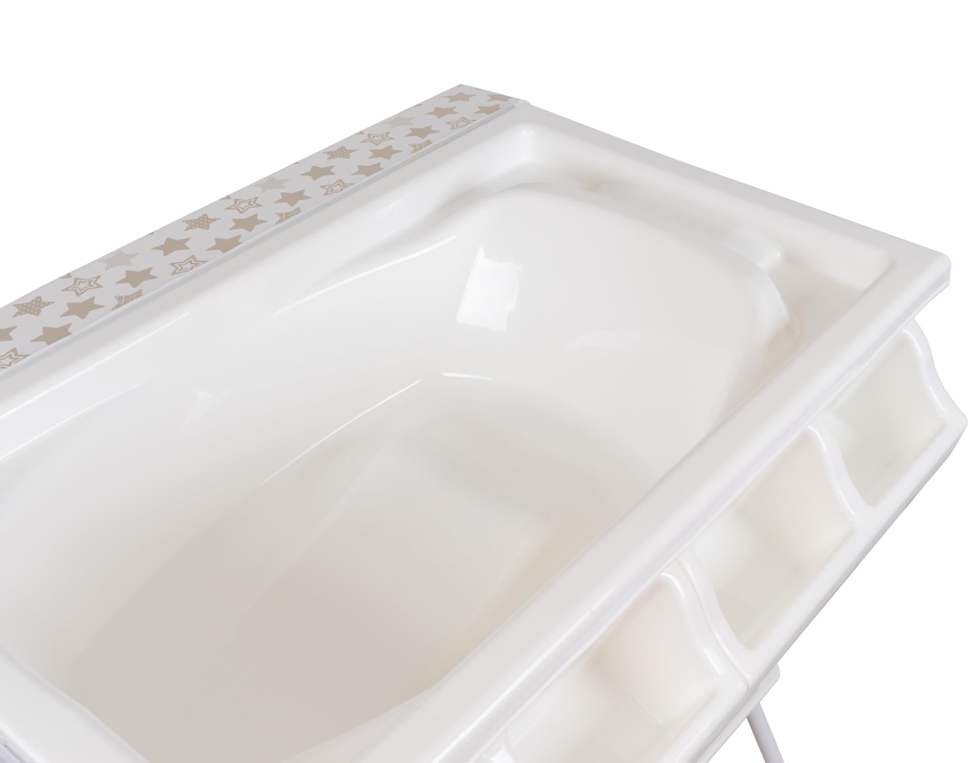 Bañera bidet para bebé, beig estrellas, con cambiador,cubeta y cestilla.