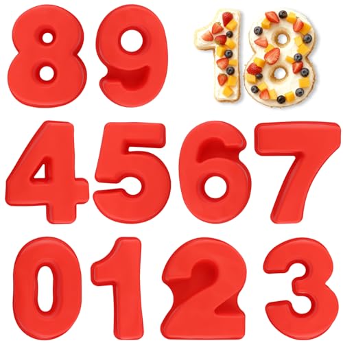 FUNSUEI 10 Stück 10 ZOll Silikon Zahlen Backform Set, 0-9 Zahlen Rot Kuchenform, Zahlenbackform Groß für Kuchen, Geburtstage FUNSUEI 10 Stück 10 ZOll Silikon Zahlen Backform Set, 0-9 Zahlen Rot Kuchenform, Zahlenbackform Groß für Kuchen, Geburtstage