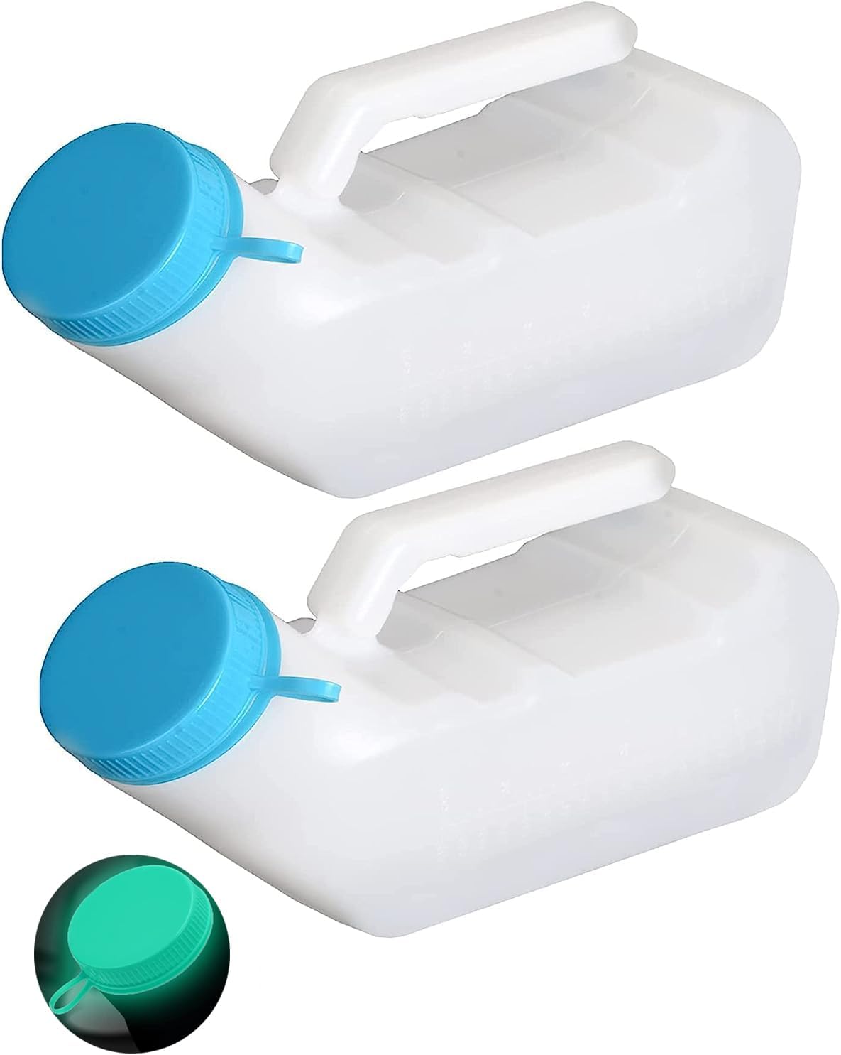 – Tovee Portable Urine Bottle for Men, Glow in The Dark 1000ml Leak-Proof Pee Bottle with Secure Lid, Thick Reusable Travel Urinal for Car, Camping, Road Trips & Emergency, 2 Pack