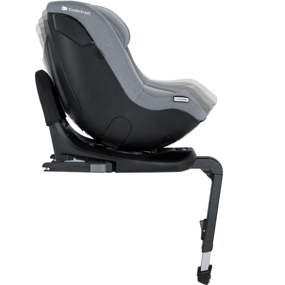 Kinderkraft I-GUARD Fotelik Samochodowy od urodzenia do 4 lat, I-SIZE 40-105 cm, Dedykowane systemy bezpieczeństwa, Rama antyrotacyjna, obracay o 360 stopni, Regulowany zagłówek oraz pasów, Szary