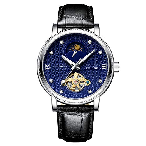 Swiss Men's New tourbillon Mechanical Watch Automatic Movement Men's Watch Leather Luminous Men's Mechanical Watch (Blue)