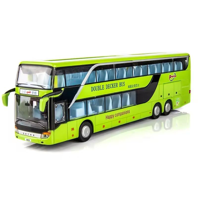 Image of DEOXY Big & Long Double Decker Bus Toys for Kids Diecast Metal Alloy Light & Music Open Door Collection Bus Toys for Boy Kids (Big Green)