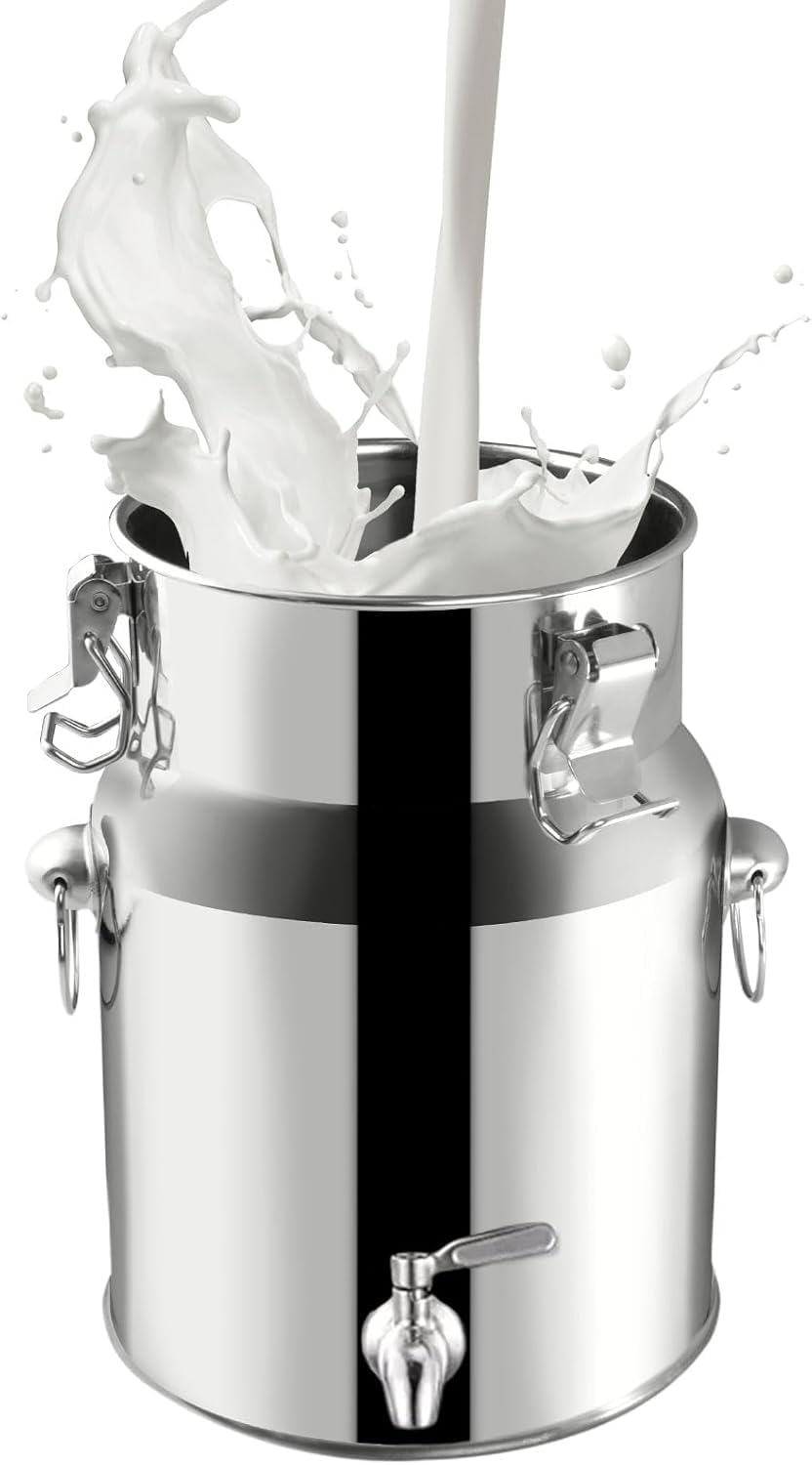 JYBNBBE Stainless Steel Milk Can With Spigot Milk Bucket, Tote Jug With Sealed Lid Airtight Canister Food Storage Canister For Milk Wine Oil Rice, 18L (9L)