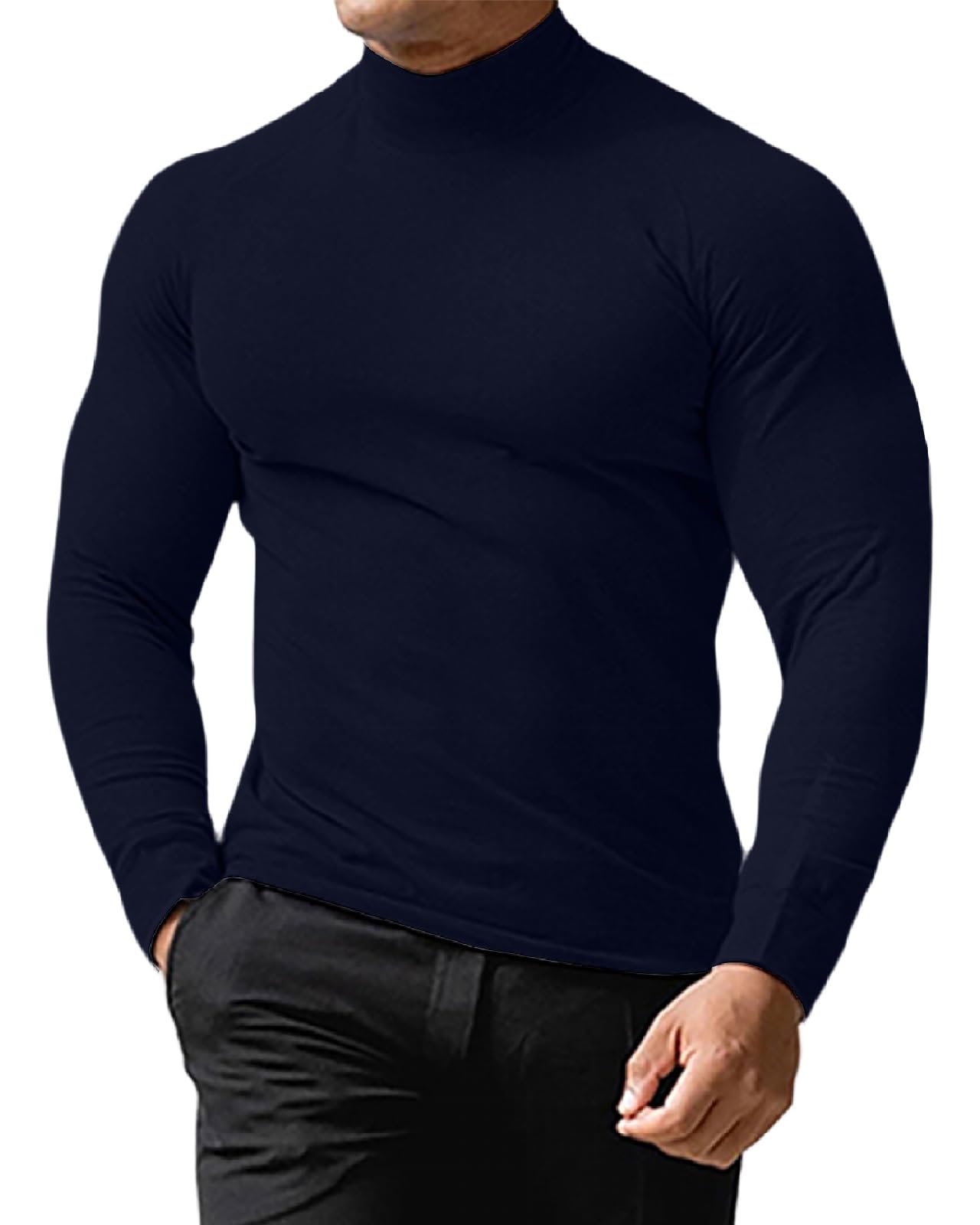 LAOARA T Shirt Uomo Collo Alto Cotone Maglietta Manica Lunga Slim Fit Maglia Tshirt Pullover Maniche Lunghe M-3XL