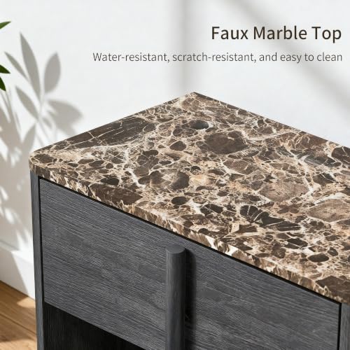 Image of 31.5 inch Wide 3 Drawer Dressers Set of 2, Faux Marble & Wood Storage Cabinet, Modern Curved Accent Chest with Rounded Wood Handles for Bedroom, Living Room & Entryway, Black
