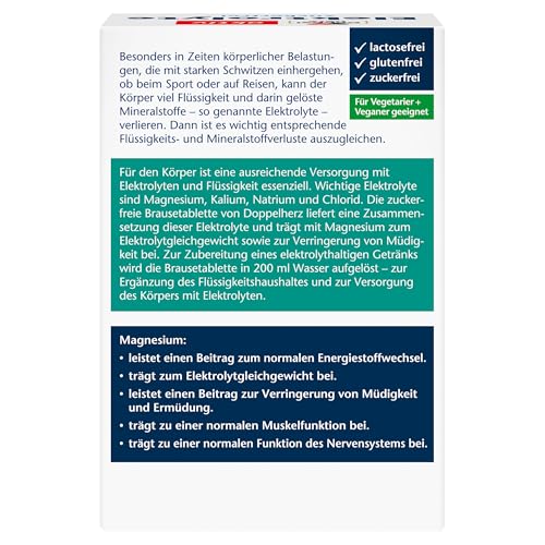 Doppelherz Elektrolyte - Trägt mit Magnesium zum Elektrolytgleichgewicht sowie zur Verringerung von Müdigkeit bei - 90 zuckerfreie Brausetabletten mit Zitronen-Grapefruit Geschmack