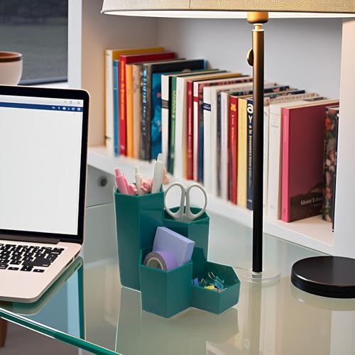 Image of Pencil Organizer Pen Holder for Desk Pens Cup Small Desk Organizer Cute Pen Holder for Office,School and Home (Teal, L-Shape)