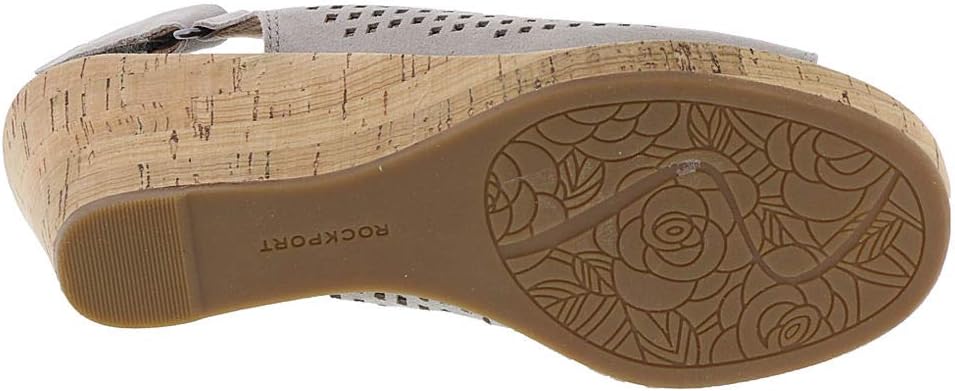 Rockport Women's Briah Perf Sling Wedge Sandal 8 Metallic Khaki Leather