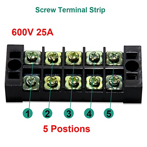 Image of Terminal Block and Strip - 10pcs (5 Sets) 5 Positions Dual Row 600V 25A Screw Terminal Blocks with Cover + 400V 25A 5 Positions Pre-Insulated Terminals Barrier Strips (Black & Red)