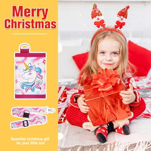 Image of WAWSAM Unicorn Kids Wallet for Girls, Trifold Velcro Wallet for Kids Teen Ages 4-12, Toddler /Youth Wallet with Zippered Coin Pocket and Card Holders Lanyard, Christmas Birthday Gift for Girls Kids