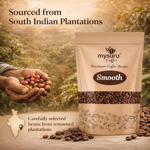 Image of Mysuru Coffee Premium Whole Roasted Beans [250g - SMOOTH] Pure Arabica - 80% | Robusta - 20% Cafe Blend Medium Roast Fresh Single Origin Coffee