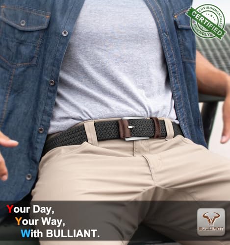 Image of BULLIANT Belt for Men 2Pack,Mens Gift Stretch Braided Web Belt Elastic for Casual Golf Jeans,1 3 /8 inch