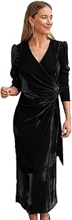 Womens Wrap V Neck Velvet Maxi Dress Long Sleeve Ruched Waist Fall Forma...